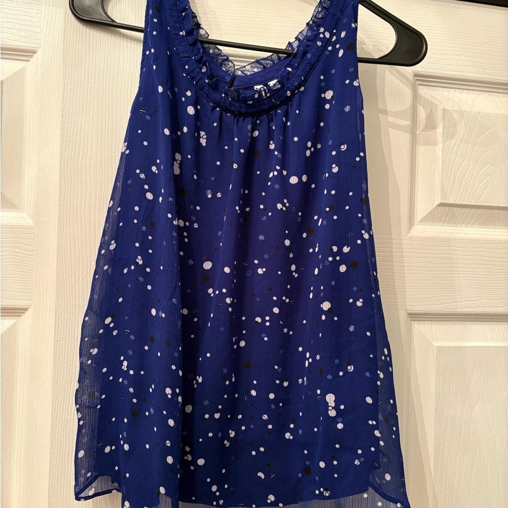 Cute Elle Blue Sleeveless Camisole Top with Polka Dots, Medium